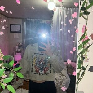 White Graphic Crop Jacket